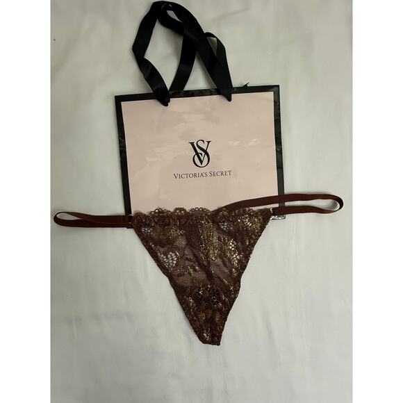 Victoria's Secret Other - NWT Victoria’s Secret Vintage V-String Thong Dark Brown with Gold Shimmer O/S